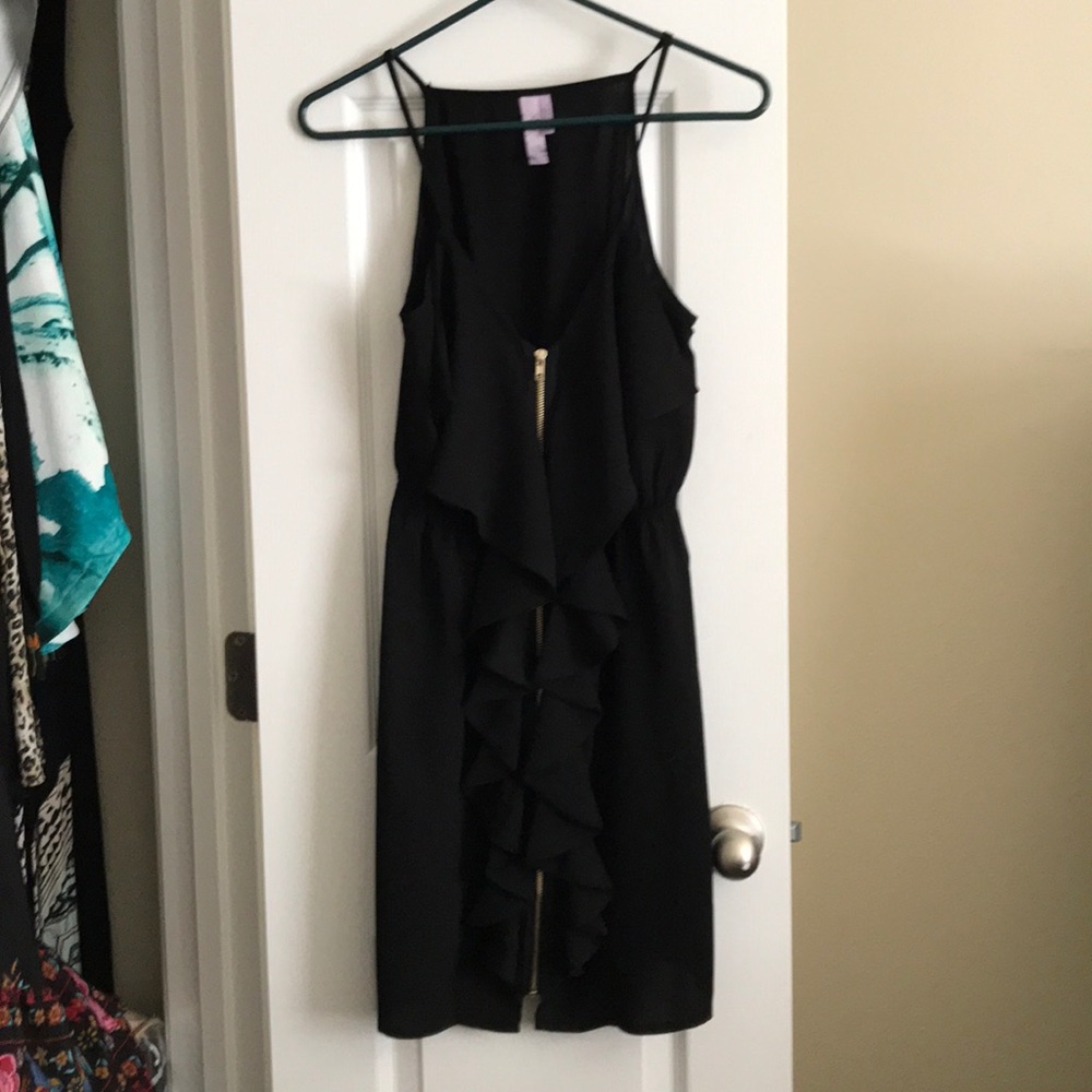 Black zip front ruffled dress